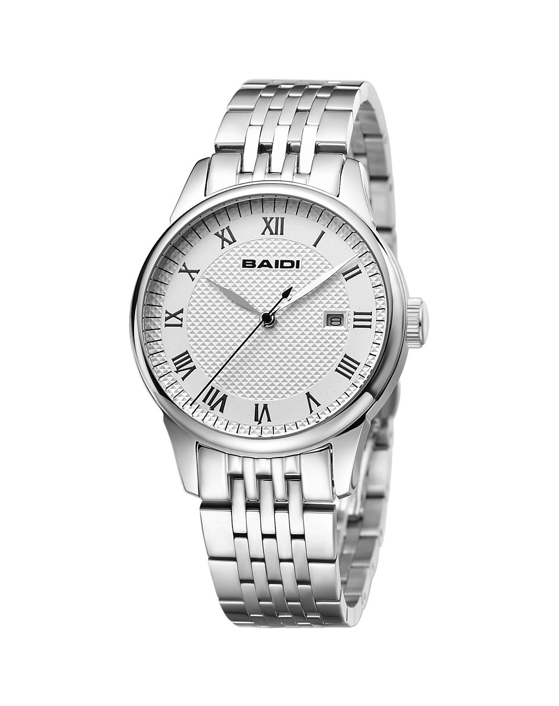 百迪baidi手表专场-男款白色全钢商务简约50米深度防水石英表