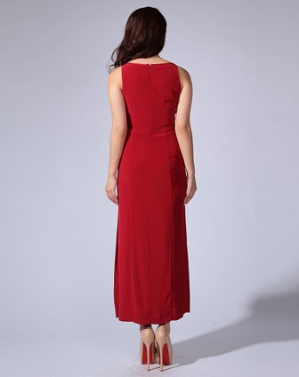 西洋红色简洁气质优雅无袖连衣裙