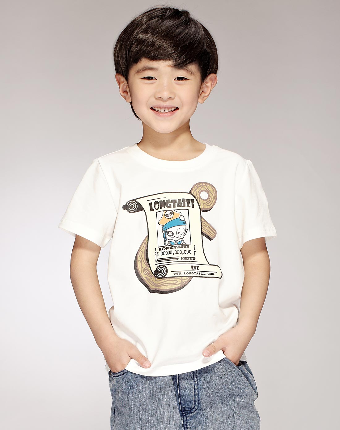 龙太子&longbeibei童装龙太子 男童印图自然白色短袖t恤ltl3129106001