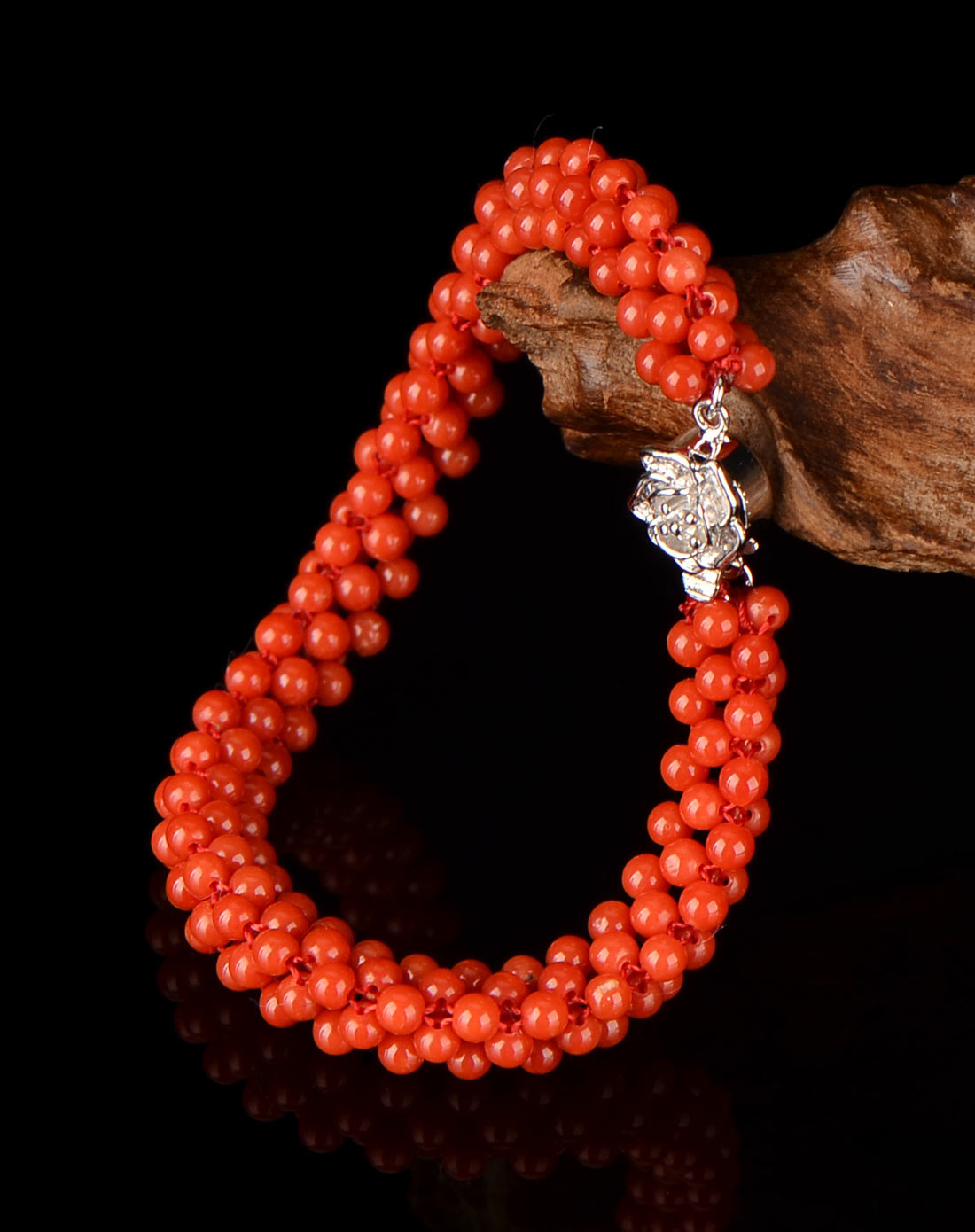 天然红珊瑚手链圆珠三角链