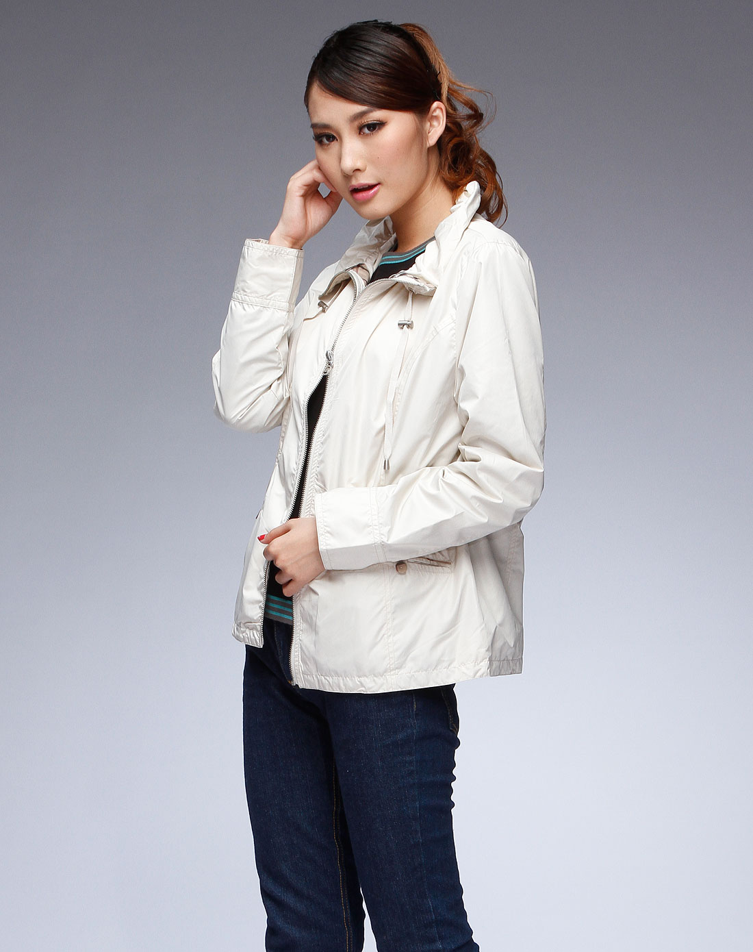 比音勒芬 女款杏色休闲长袖风衣