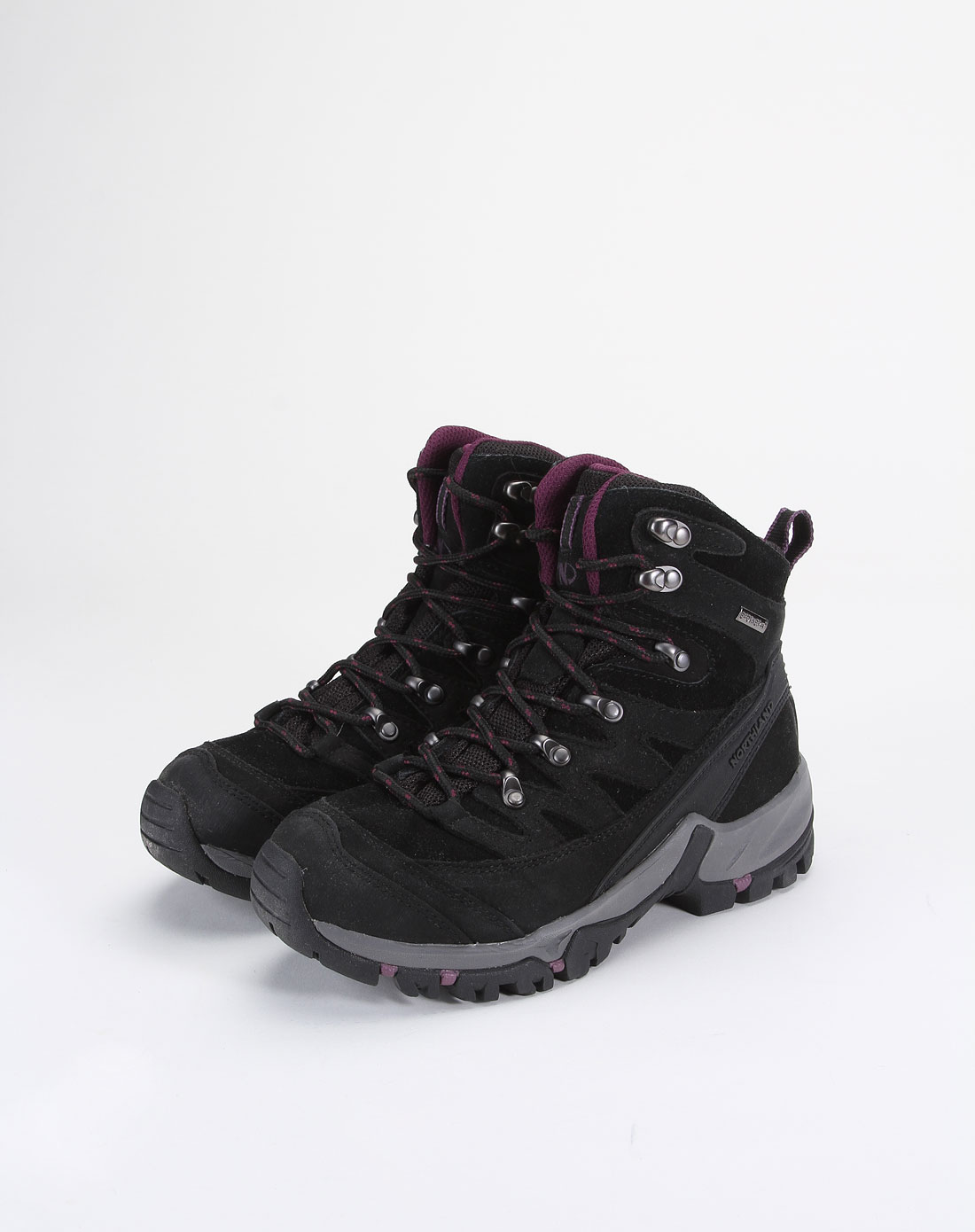 女款运动黑拼紫色登山鞋