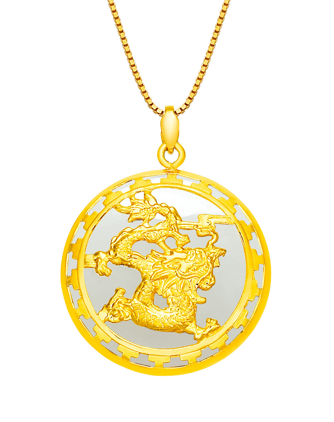 千足金镶和田玉吊坠-龙包