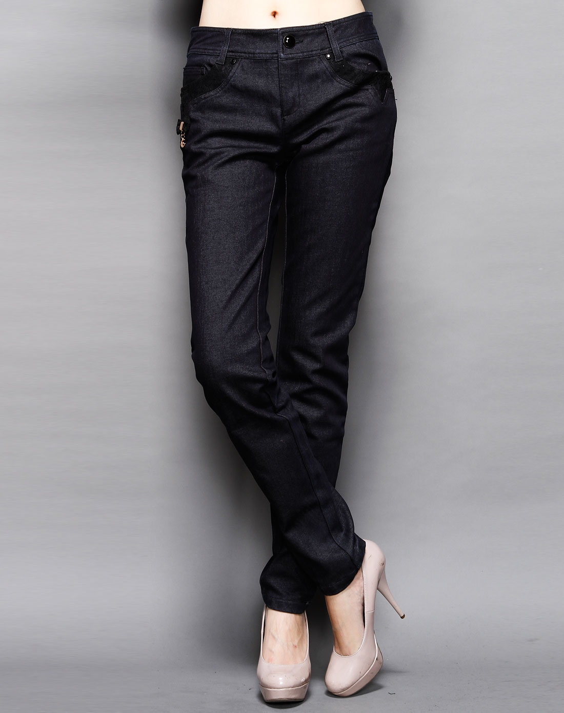 浪漫宣言romansong女装专场-黑色时尚直筒牛仔长裤