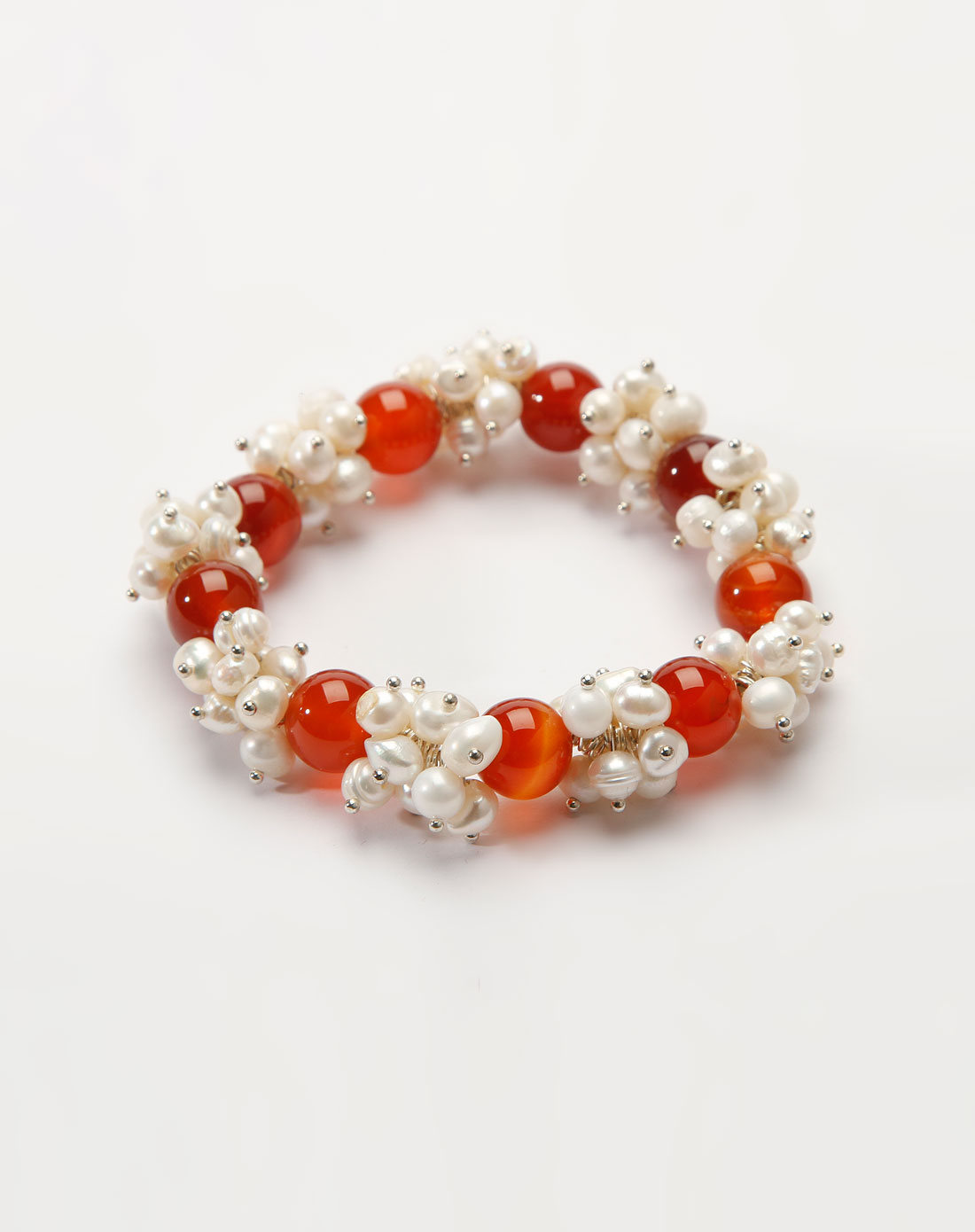 女款红/白色玛瑙/珍珠手链