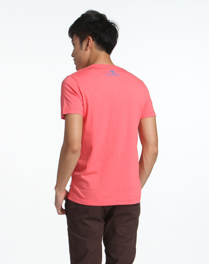 男款荧光红色时尚运动印图短袖纯棉t恤