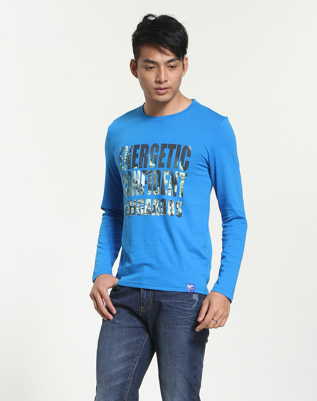 .袋鼠kangaroos时尚印字圆领蓝色长袖t恤k2cf2uts014m-065_唯品会