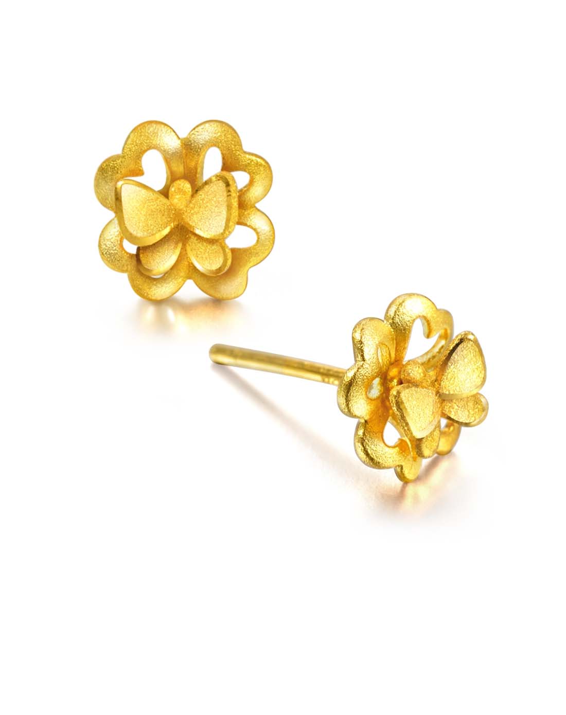 周生生珠宝专场-足金蝴蝶四叶花耳环 2.18克