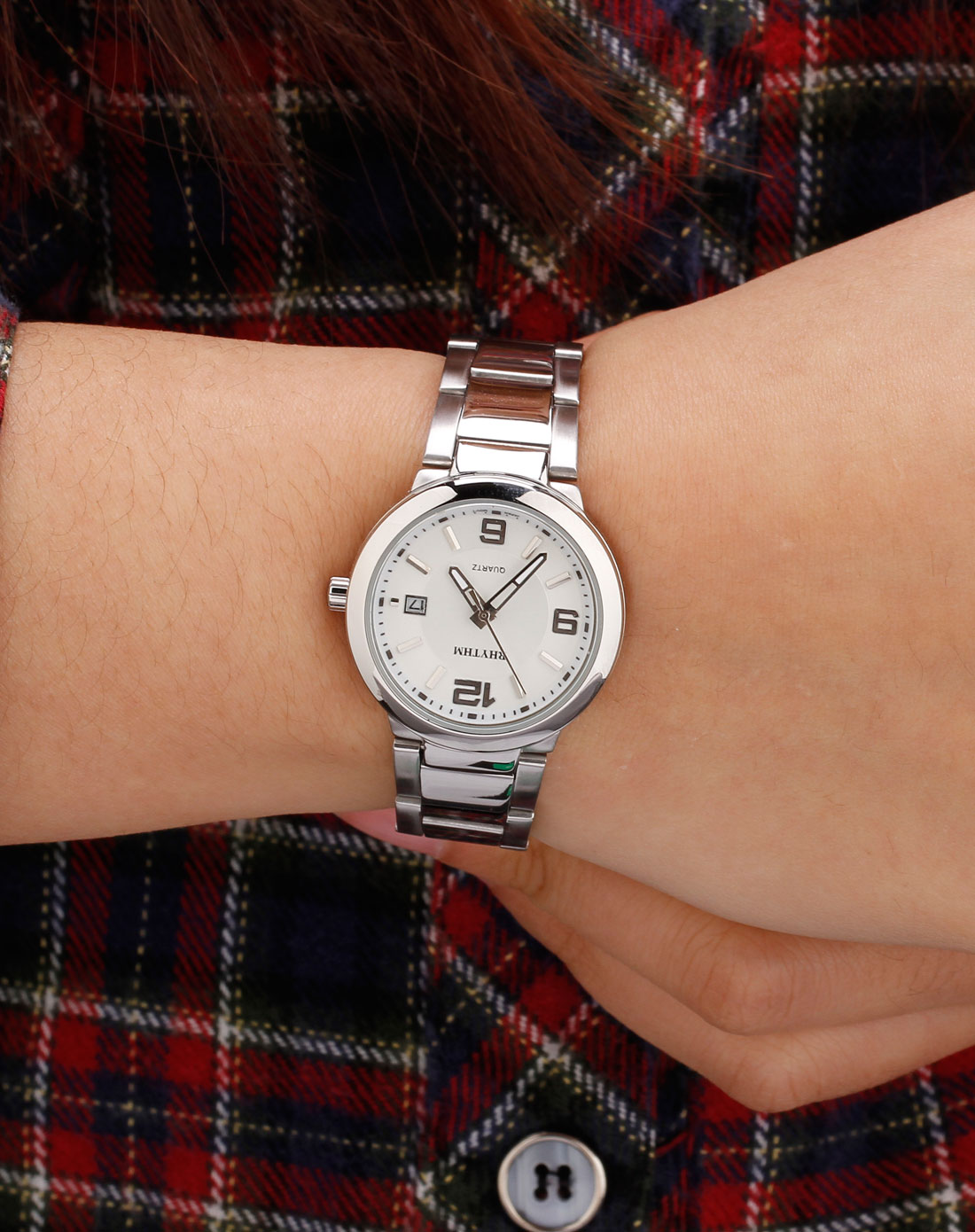 女款银白色时尚情侣系列多功能手表