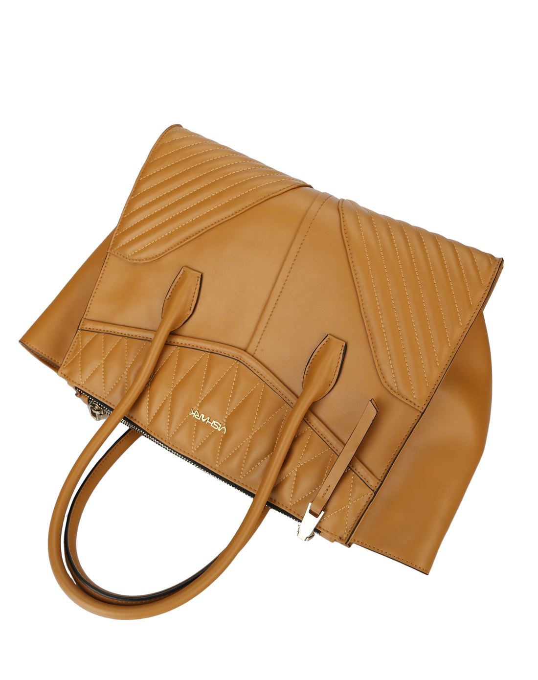 女款土黄色刺绣大容量手提包