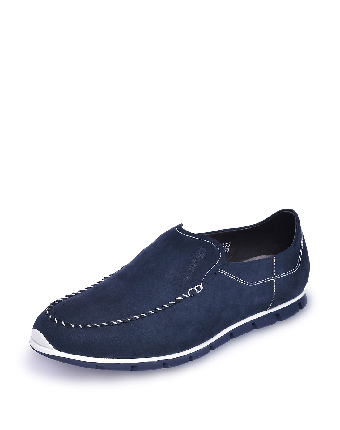 哈森男款深蓝色磨砂牛皮单鞋