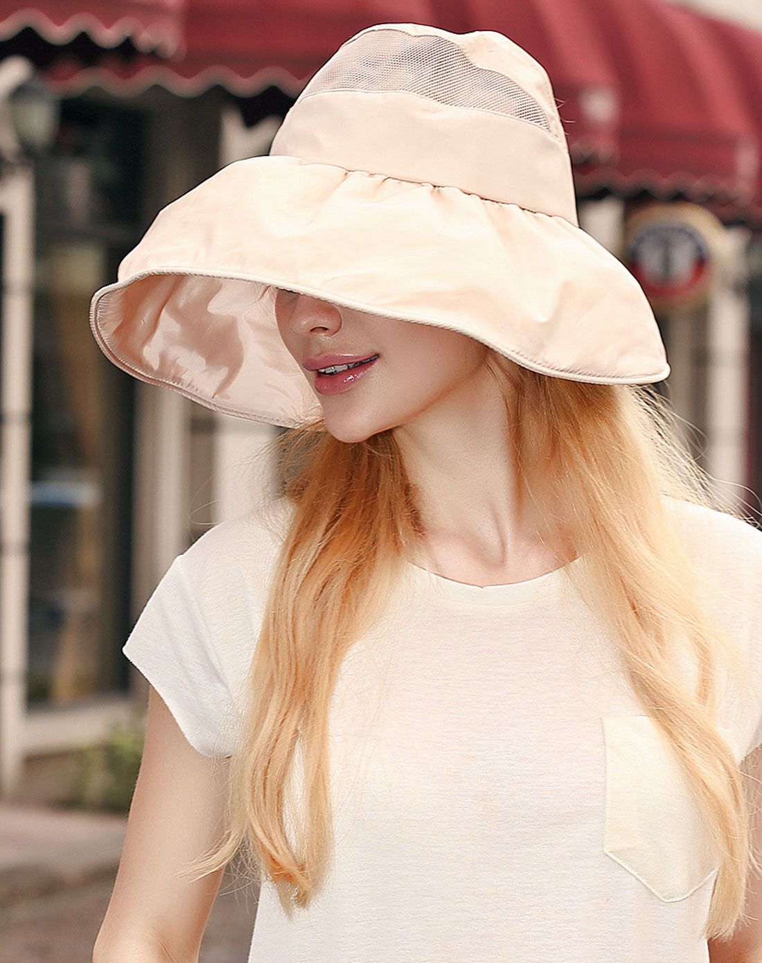 织布人 纯色宽檐折叠遮阳帽