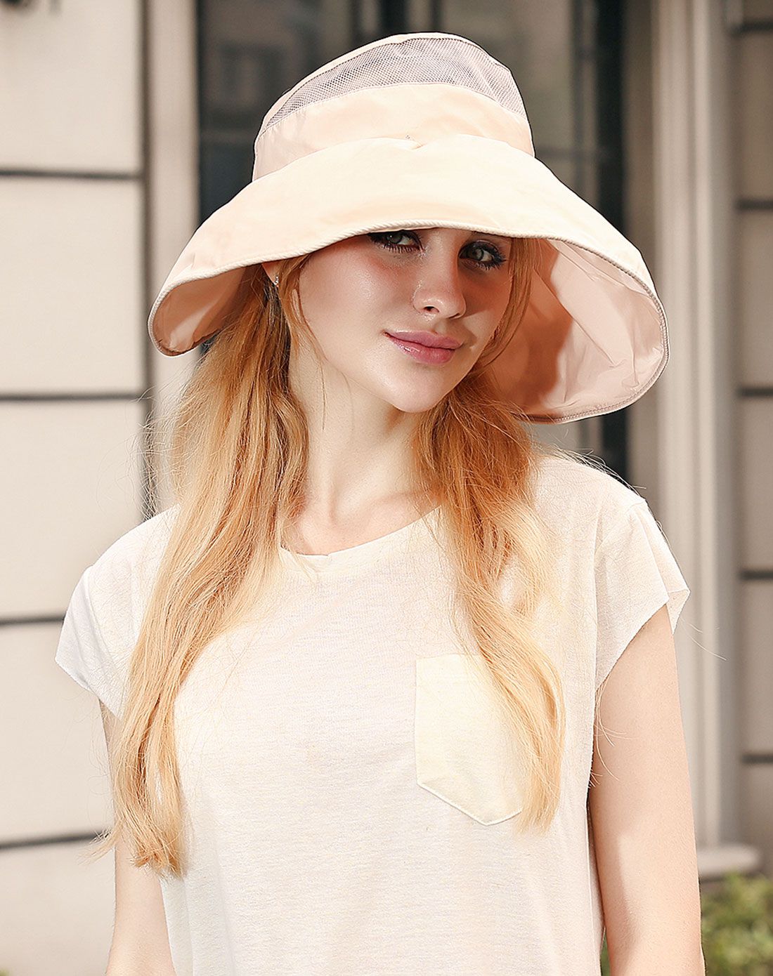 织布人 纯色宽檐折叠遮阳帽