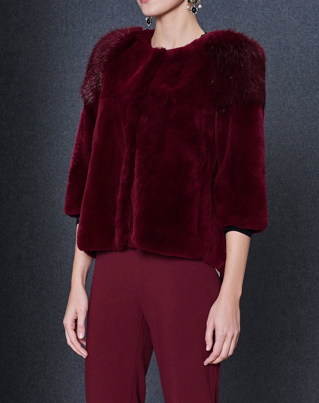 紫酱色獭兔毛海狸毛皮草外套