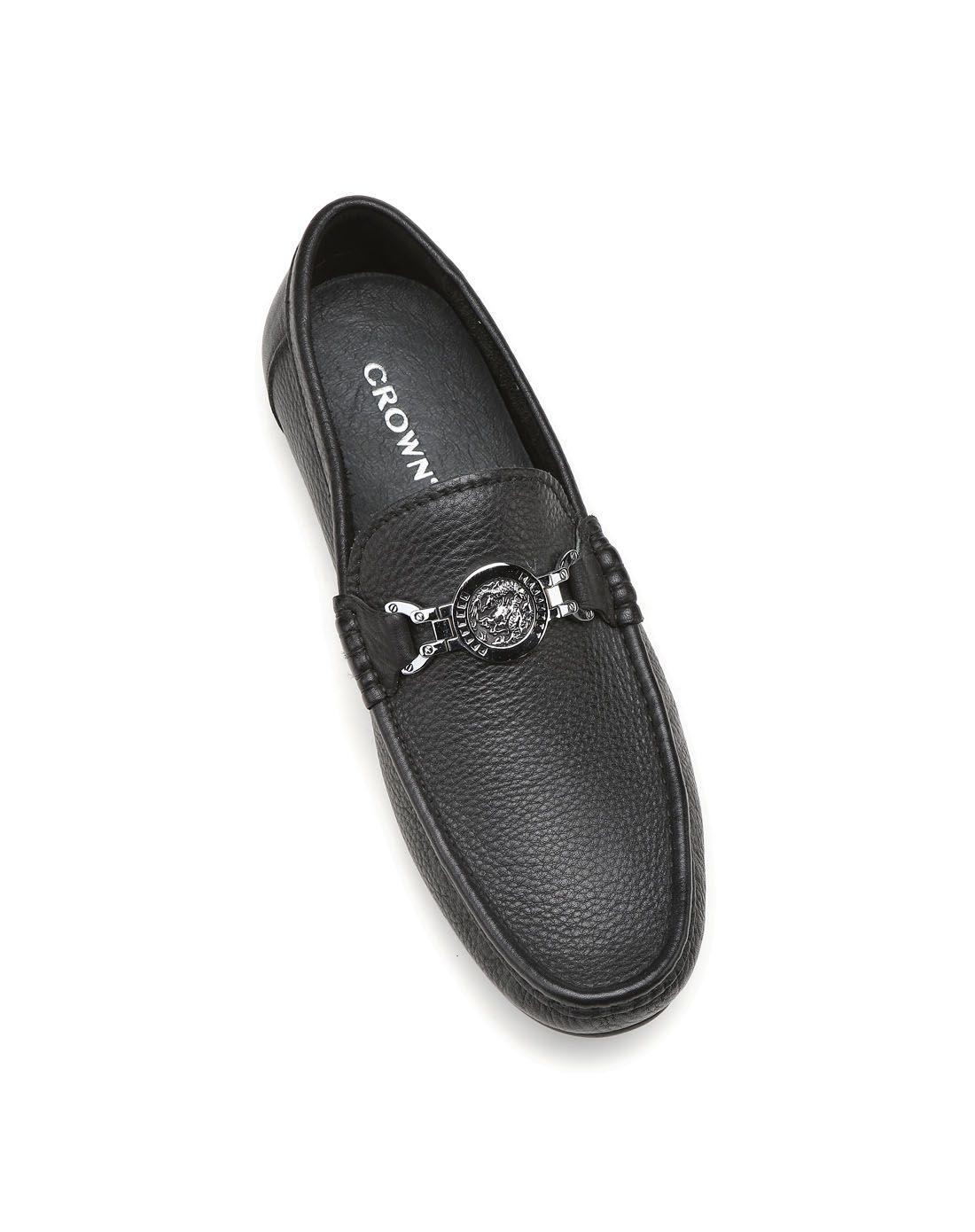 皇冠crown黑色牛皮时尚休闲单鞋41310001_唯品会