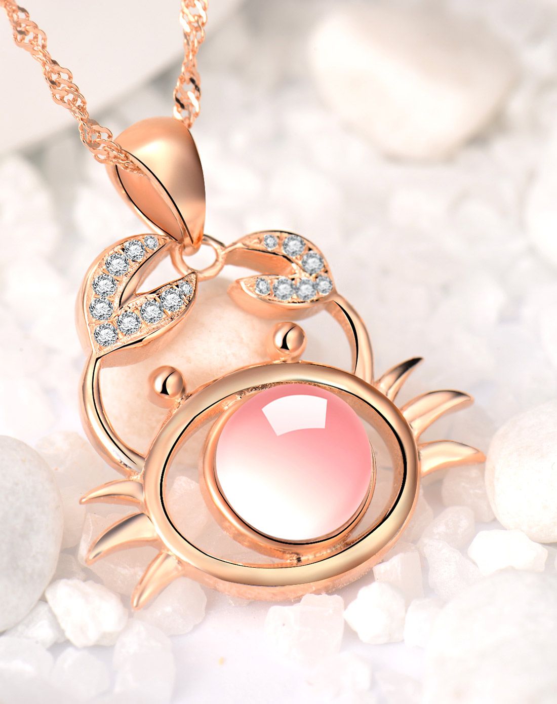 s925银镶嵌芙蓉石十二星座项链 巨蟹座(配证书)