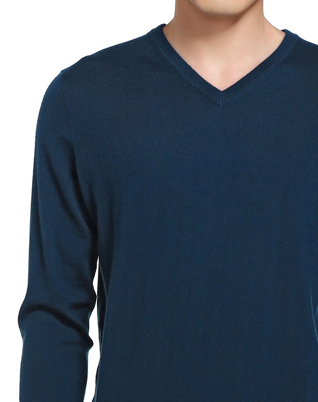 深湖蓝色轻薄透气长袖山羊绒衫