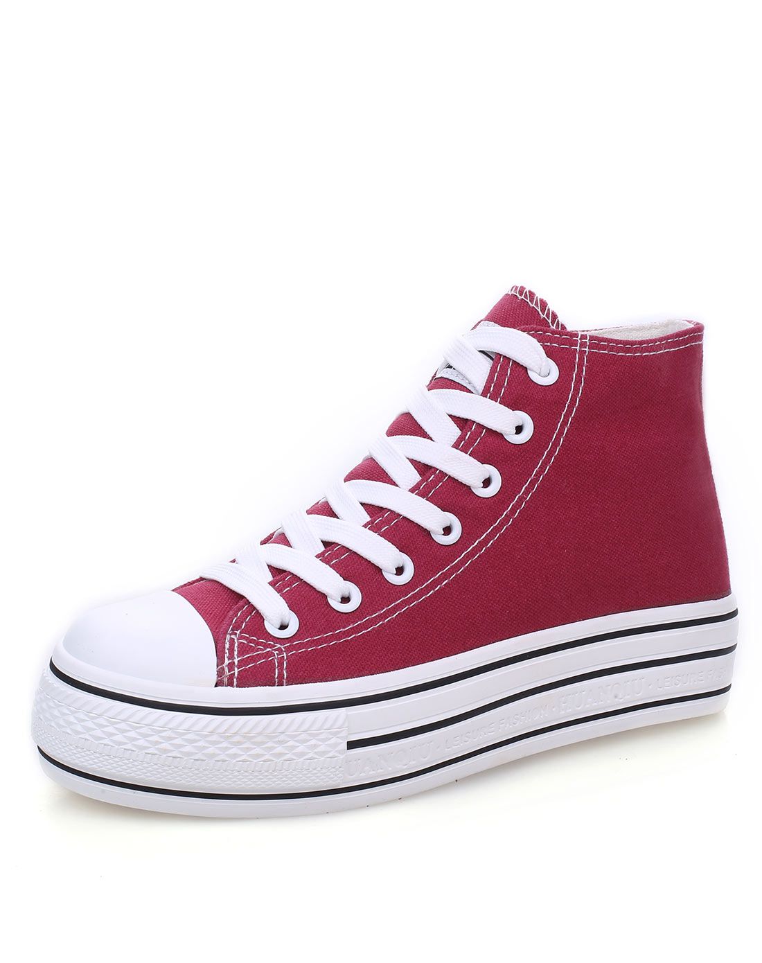 优质帆布 女款酒红色清新休闲鞋 经典款高帮 舒适软底