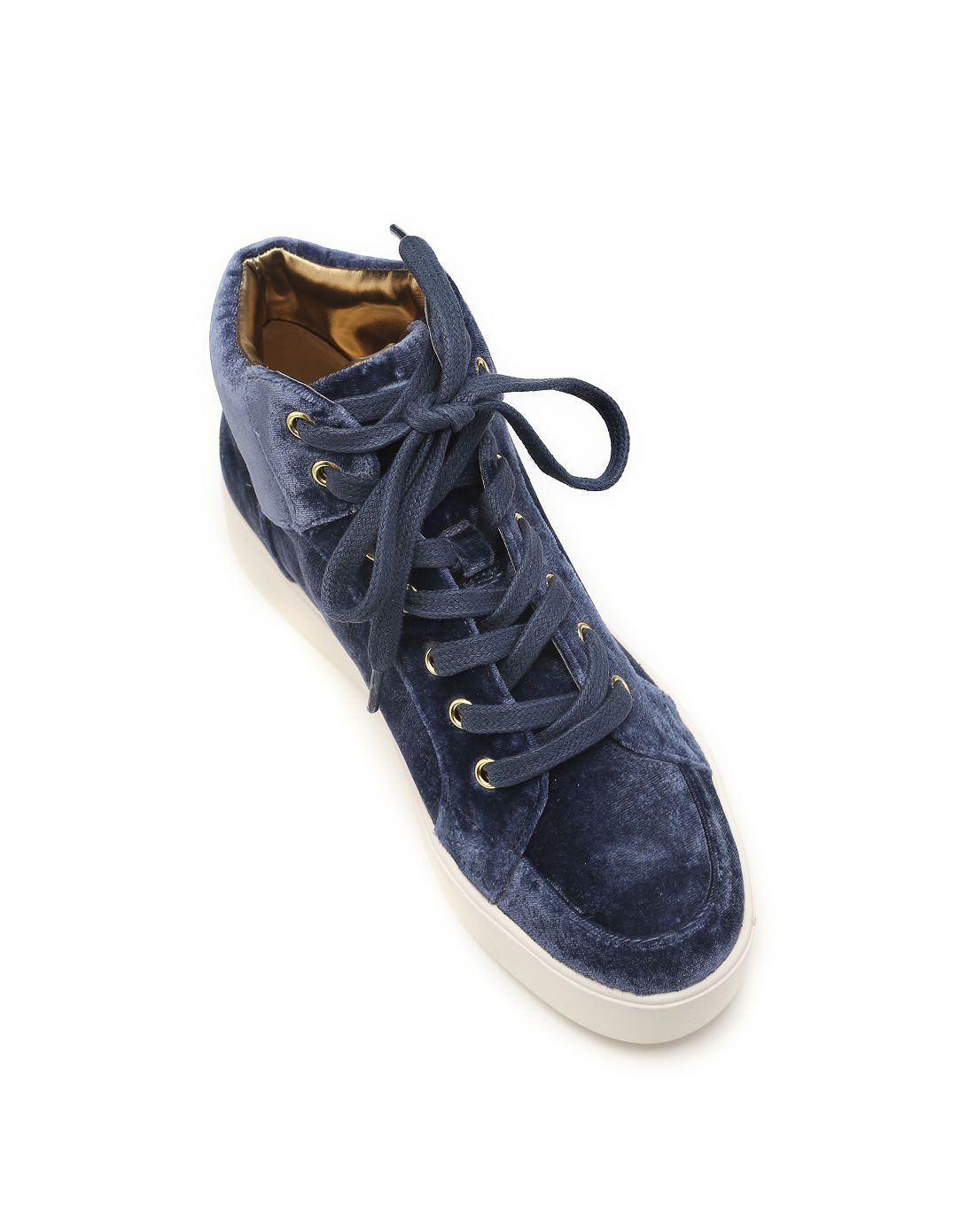 玖熙nine west 织物蓝色简约绑带高帮厚底休闲鞋