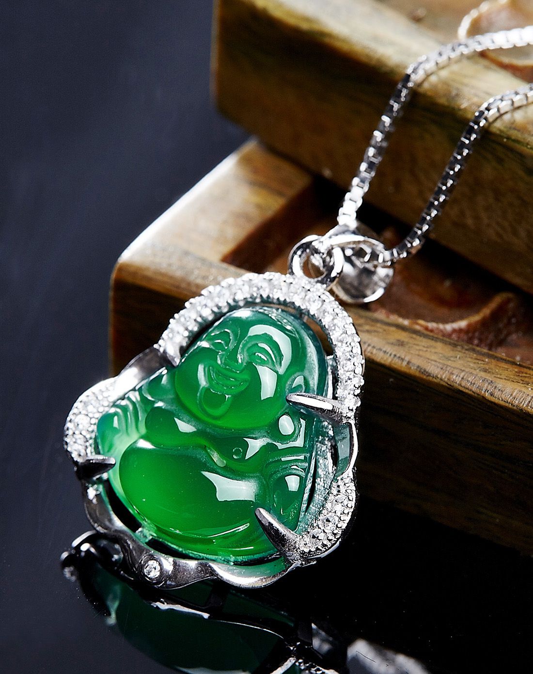 优悦生活 s925银镶绿玉髓小佛公吊坠