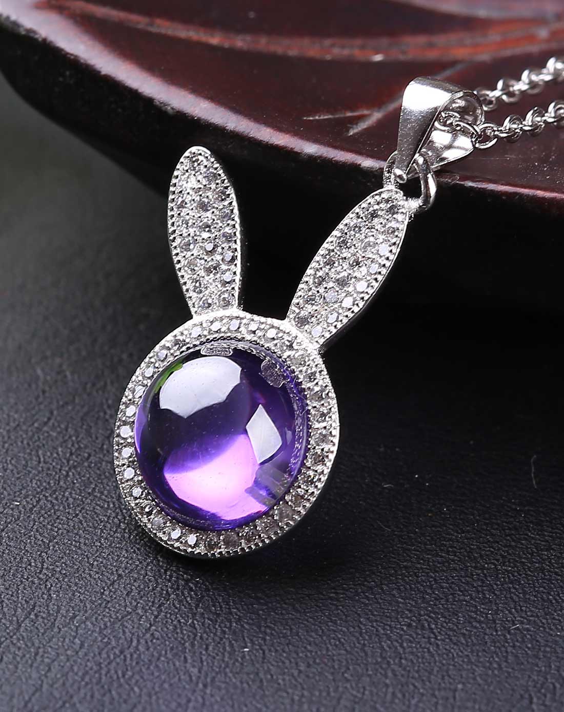 925银镶紫刚玉兔子吊坠送银链