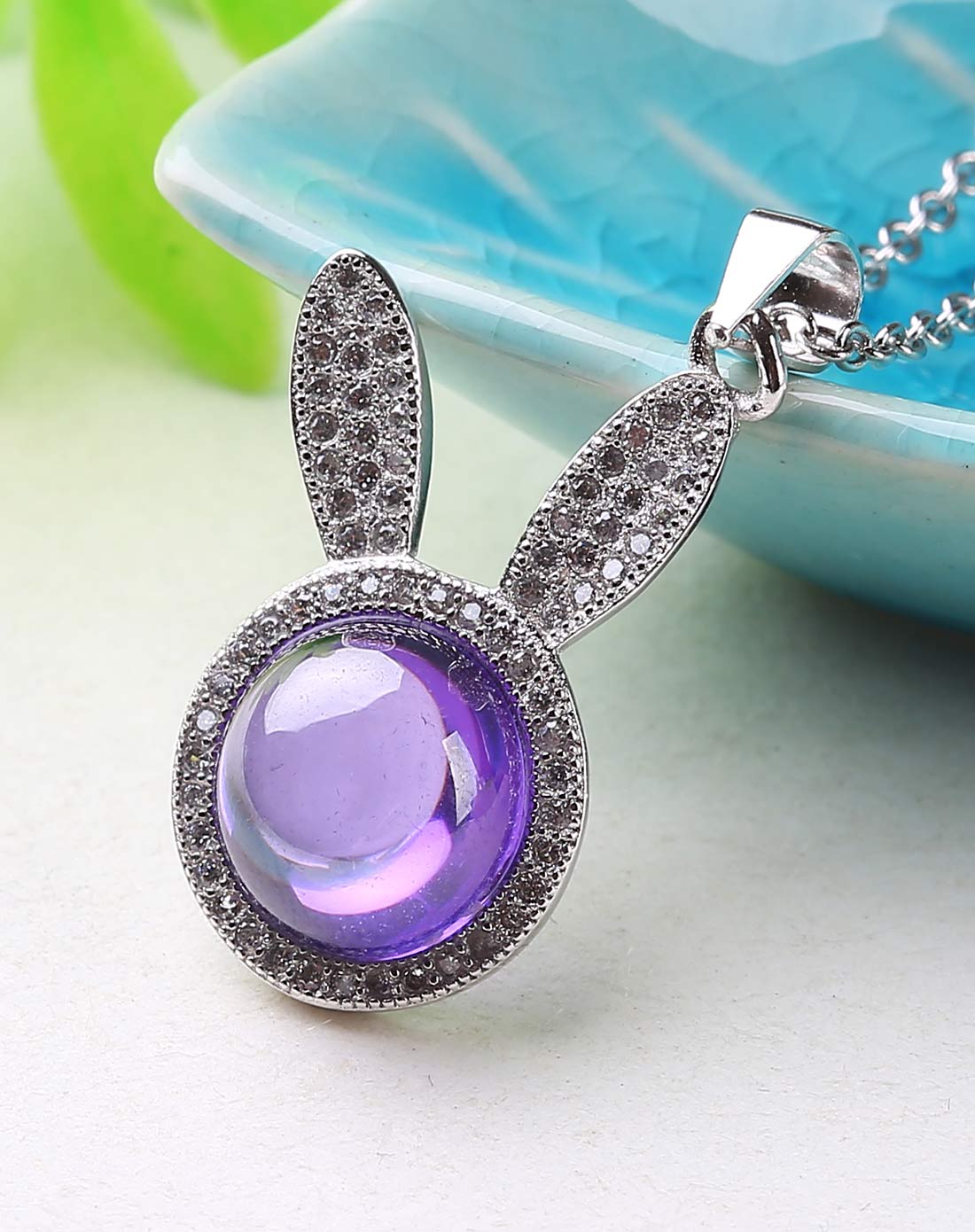 925银镶紫刚玉兔子吊坠送银链