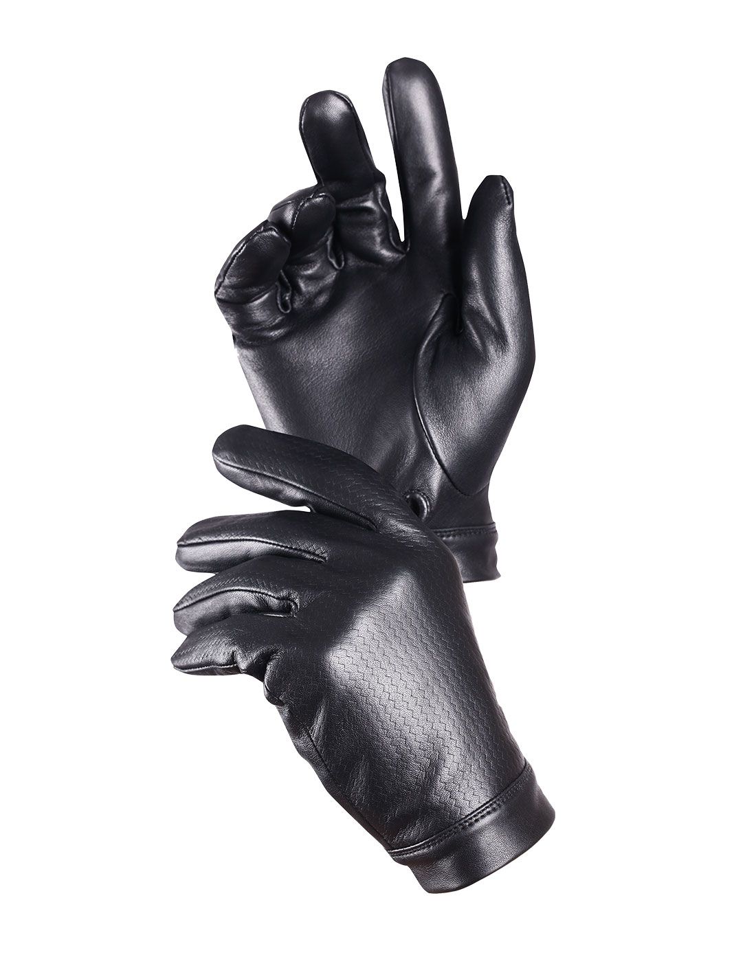 黑色手工压花舒适保暖纽扣绵羊皮手套