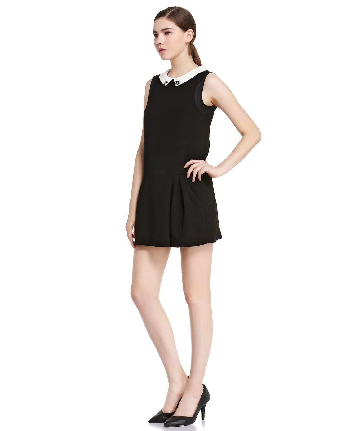 double love女装专场 double love 黑色简约修身无袖连衣裙