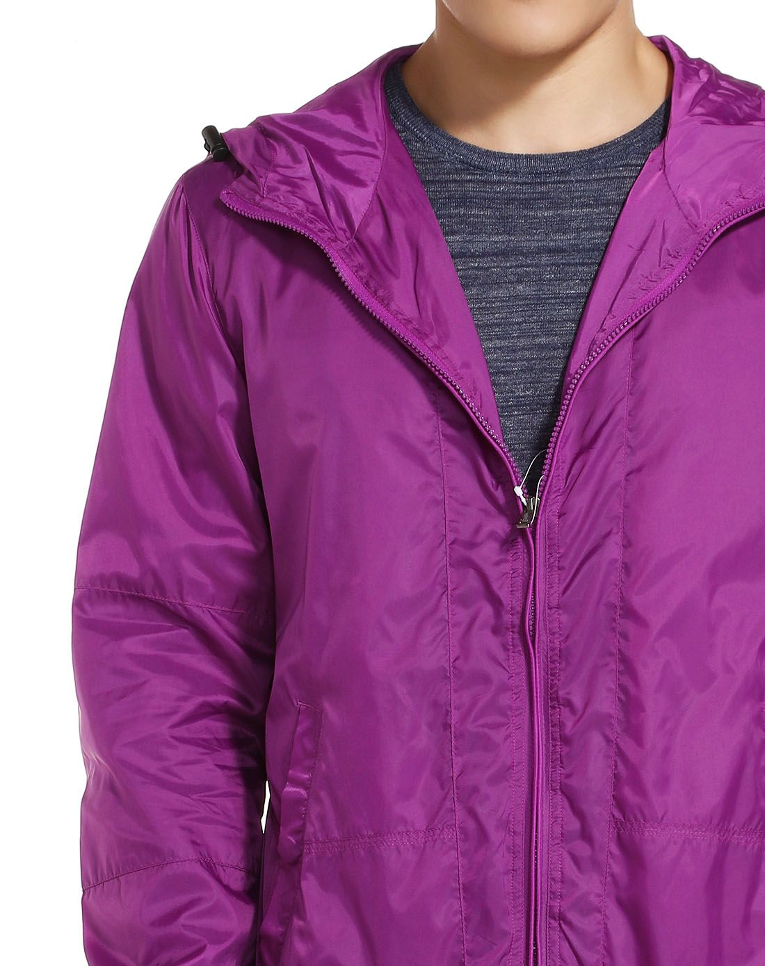 紫色连帽帅气长袖夹克
