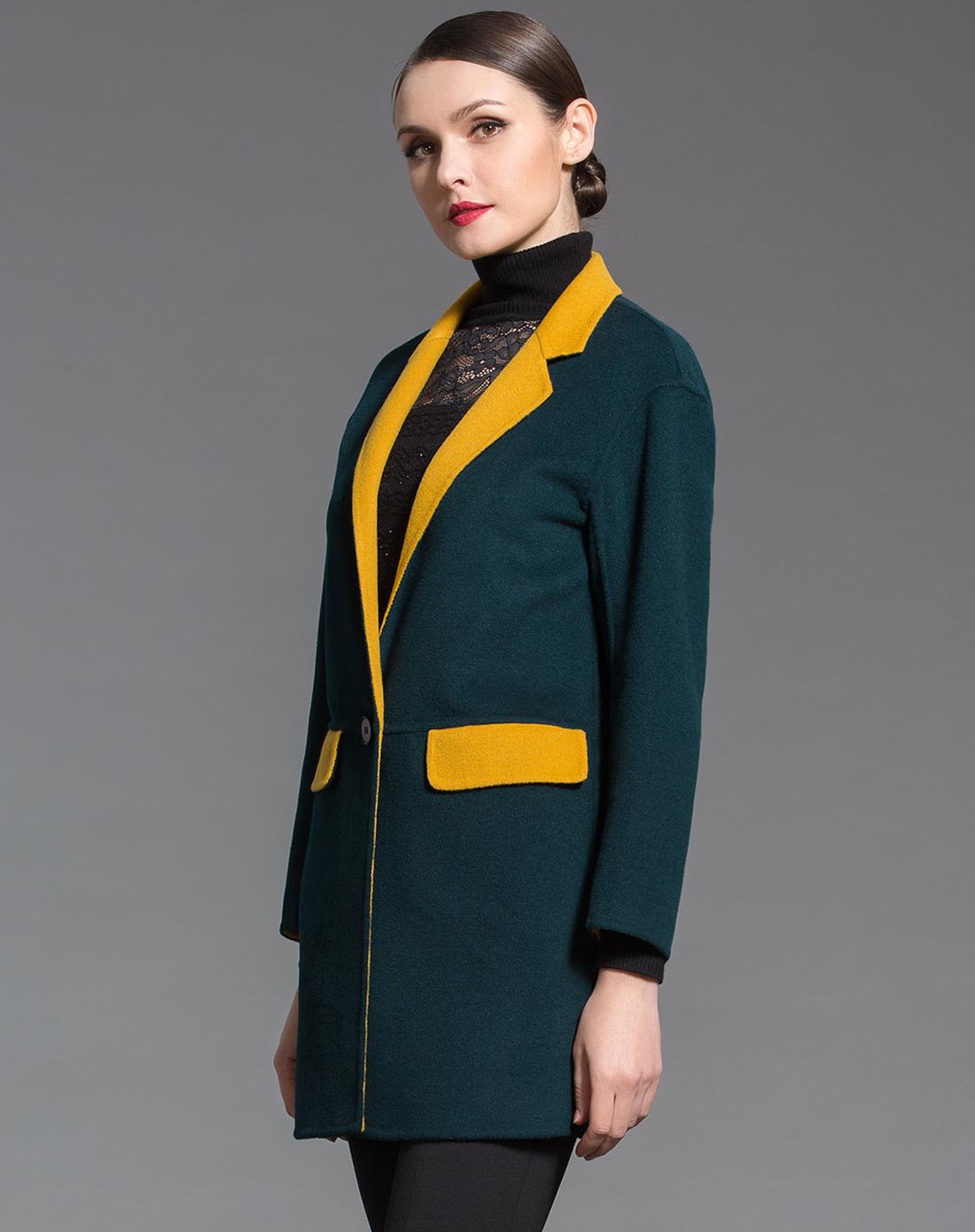 墨绿/姜黄色优雅气质中长款长袖大衣