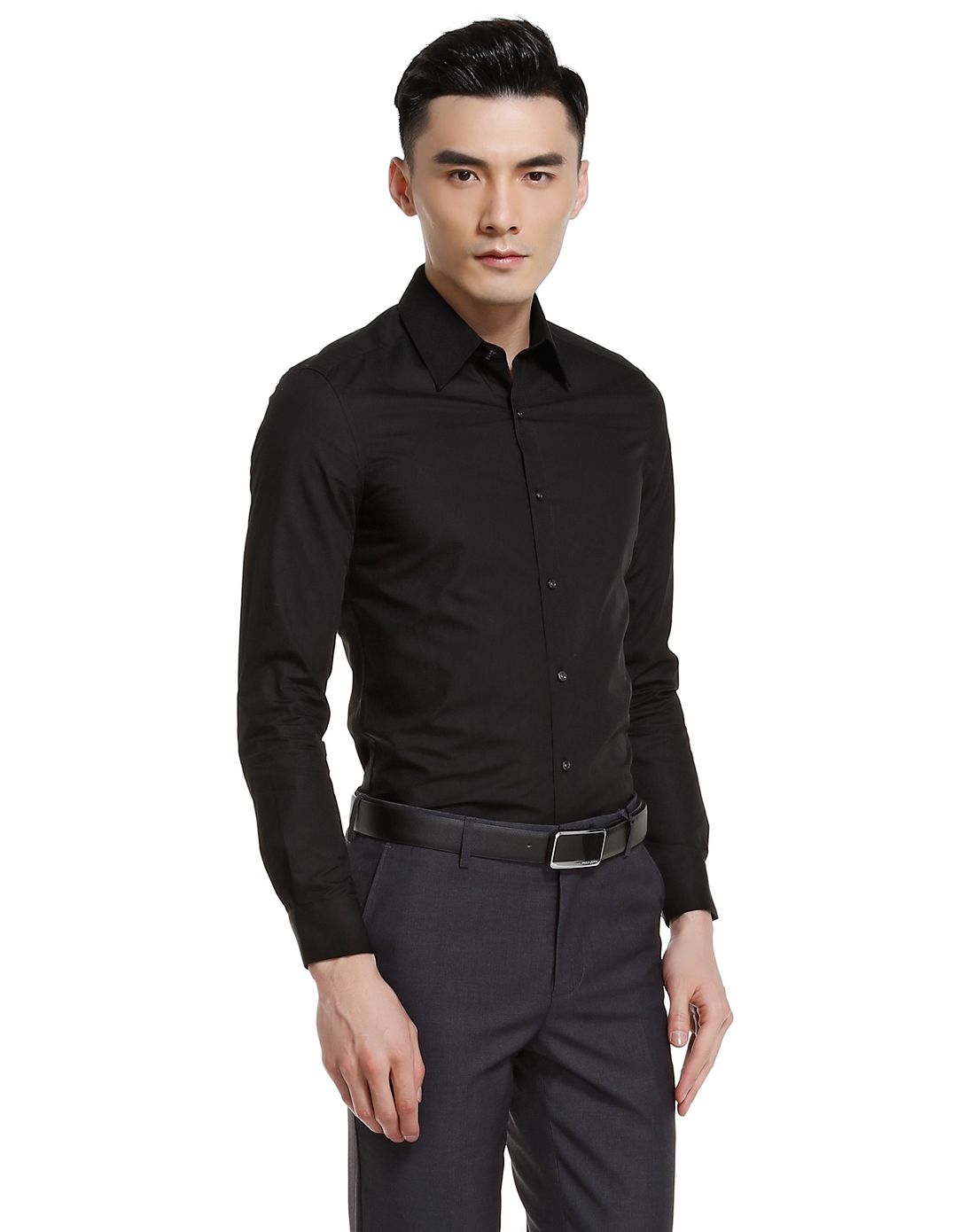 gm男款黑色经典帅气长袖衬衫