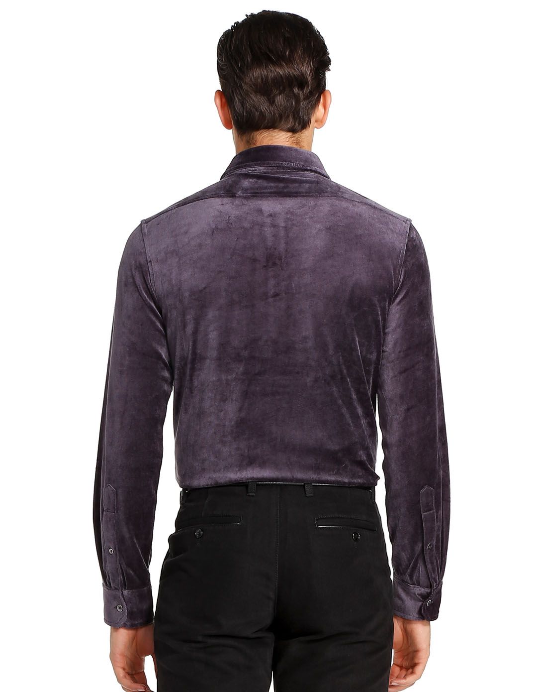 深紫灰色时尚个性针织长袖翻领t恤