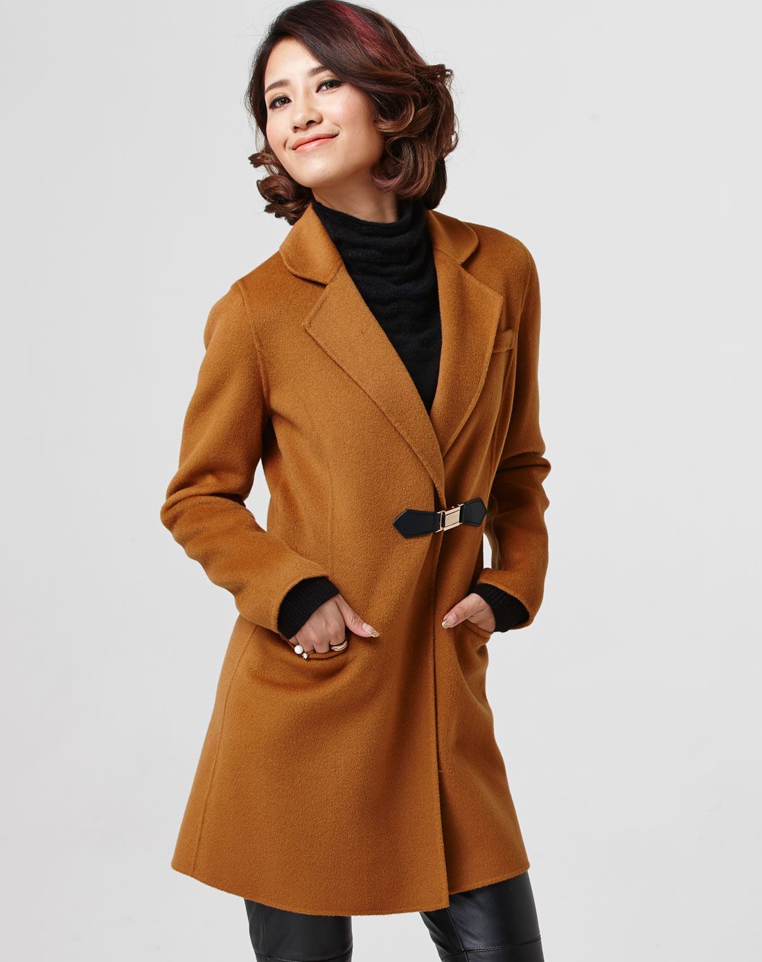 维多拉斯羊绒男女女士驼色羊毛大衣6942a709_唯品会
