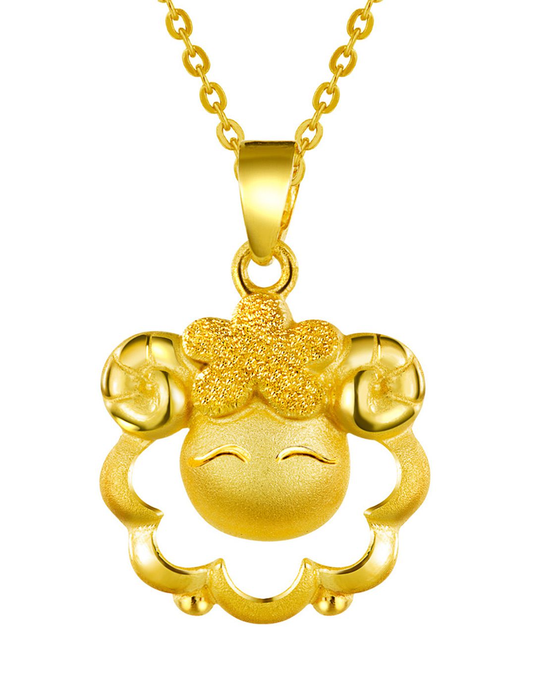六福珠宝 足金喜气羊羊黄金吊坠(不含项链)