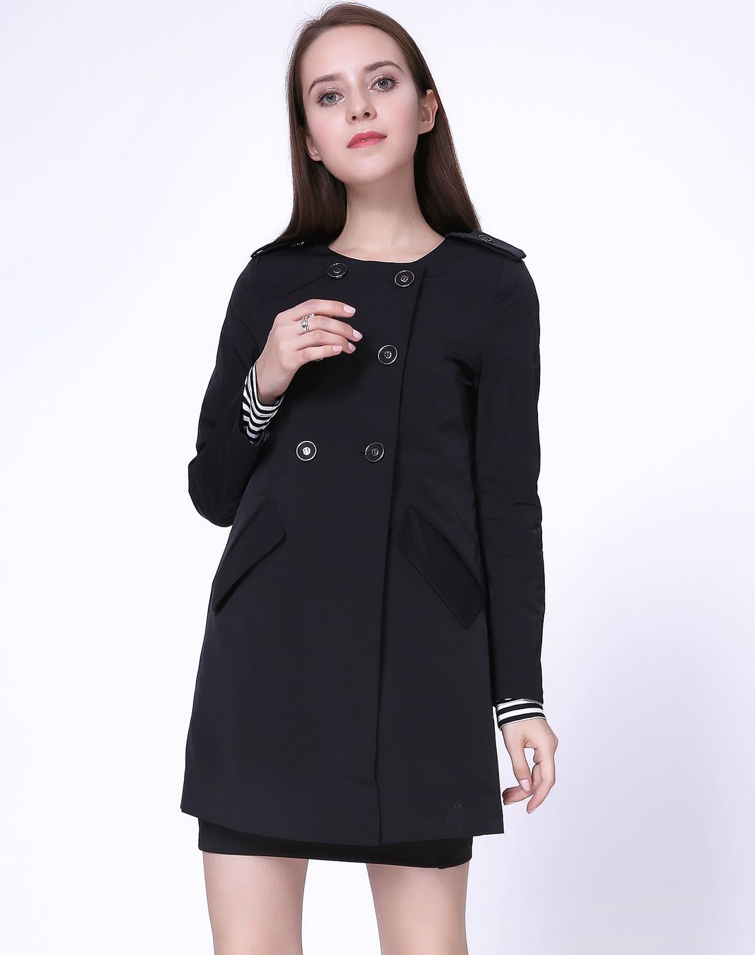 圆领时尚风衣外套