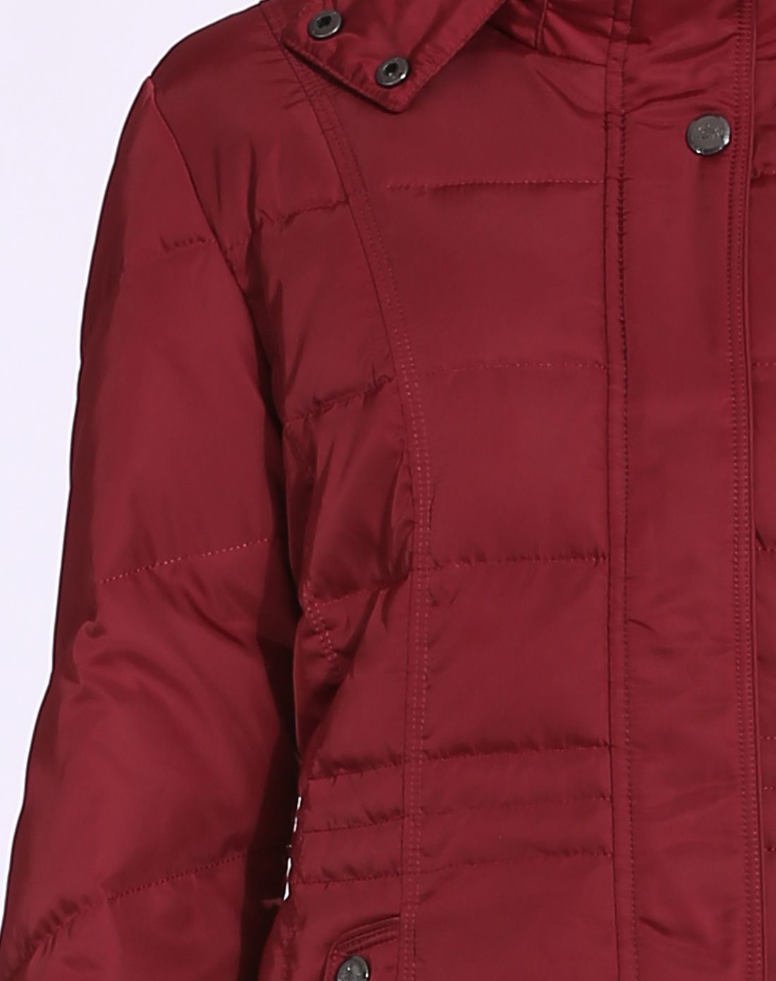 女士幽红色修身羽绒服