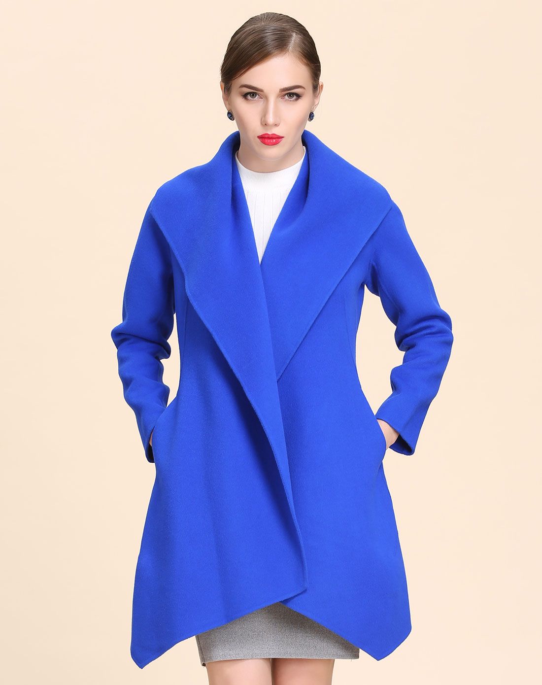女款宝石蓝双面呢大衣