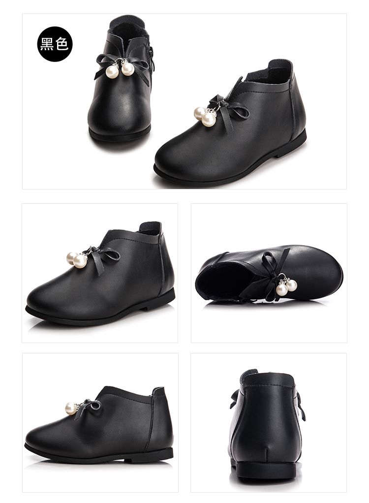 女童秋冬新款灰色小蝴蝶珍珠公主皮鞋(23-36)