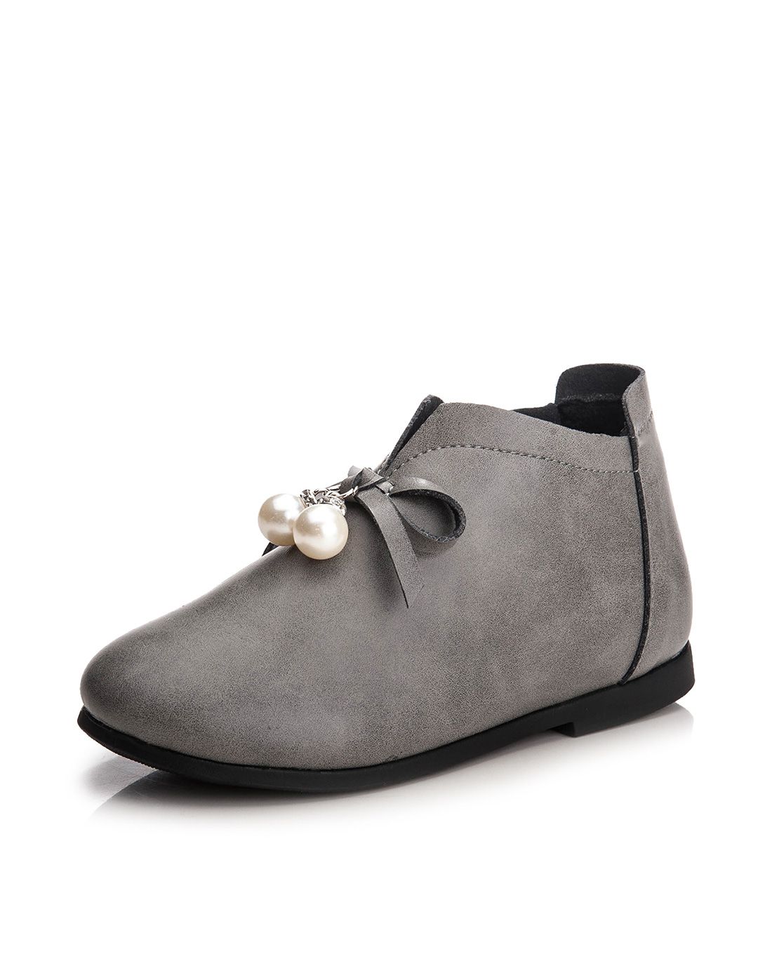 女童秋冬新款灰色小蝴蝶珍珠公主皮鞋(23-36)