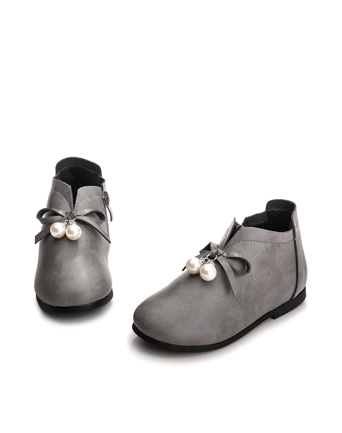 女童秋冬新款灰色小蝴蝶珍珠公主皮鞋(23-36)