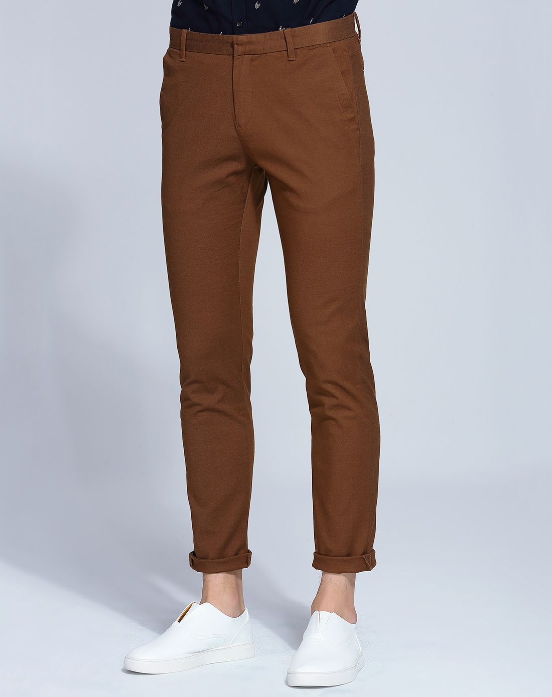 深棕色纯色休闲长休闲裤类