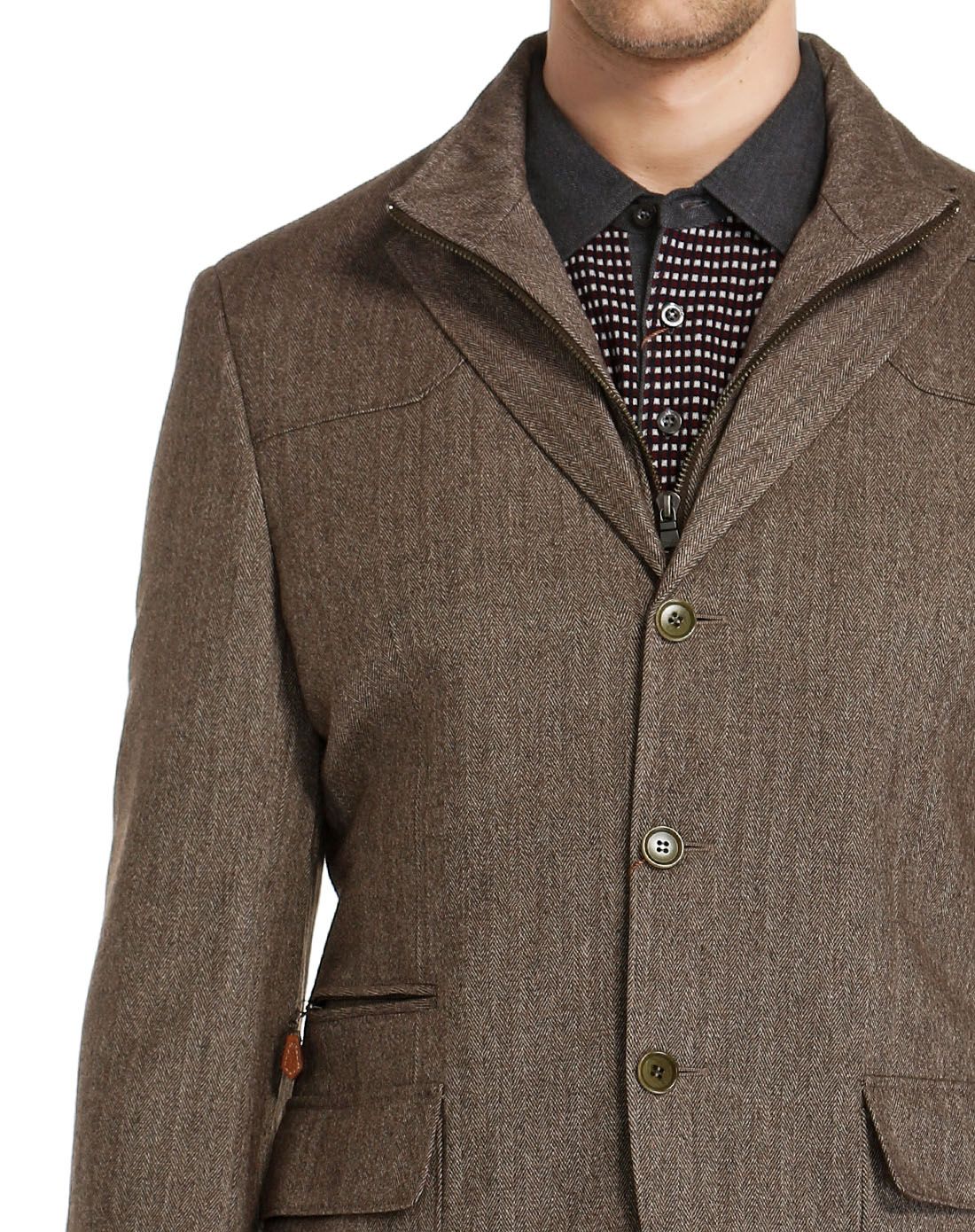 浅咖啡色修身休闲长袖西装