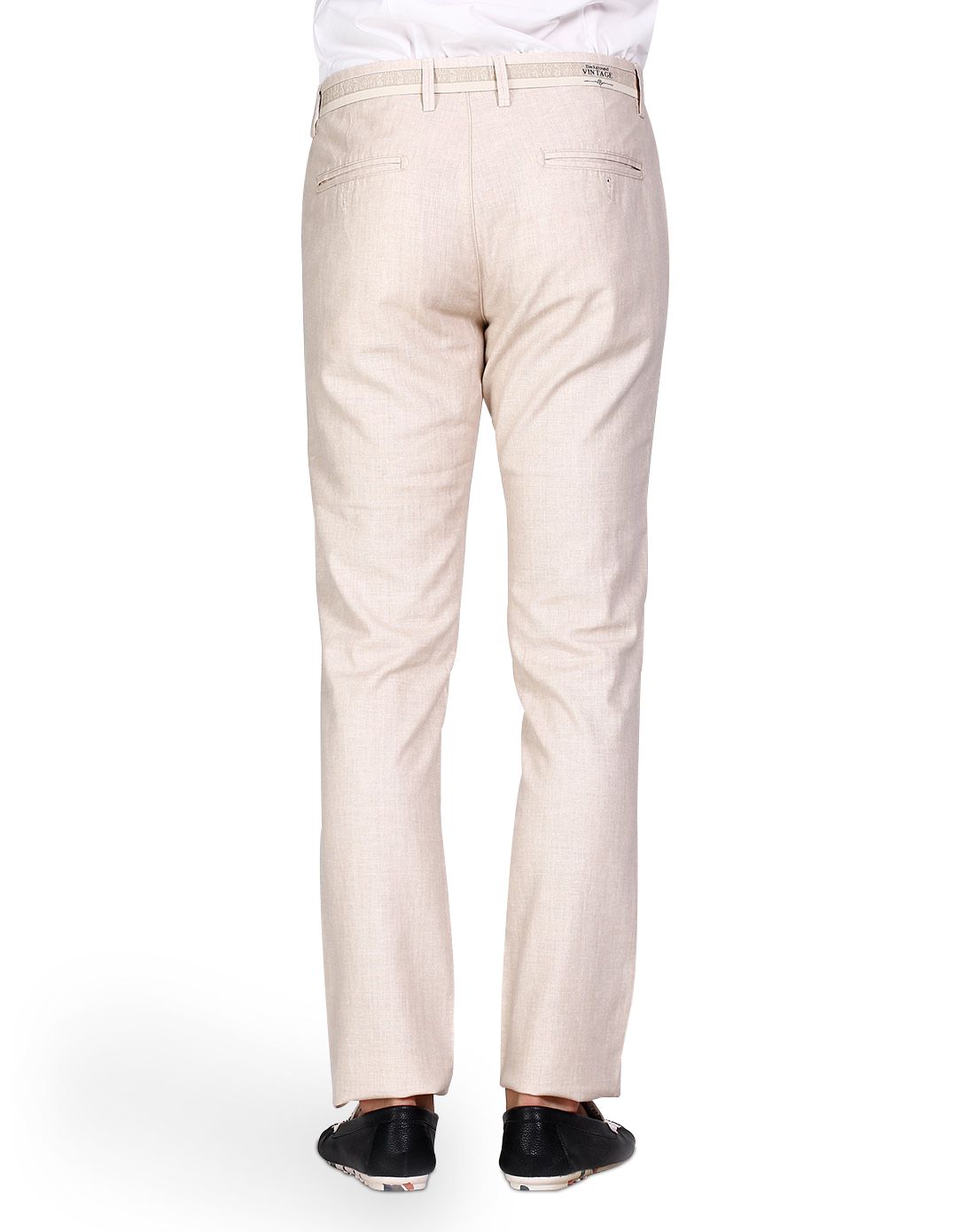 男士卡其色商务麻料休闲裤