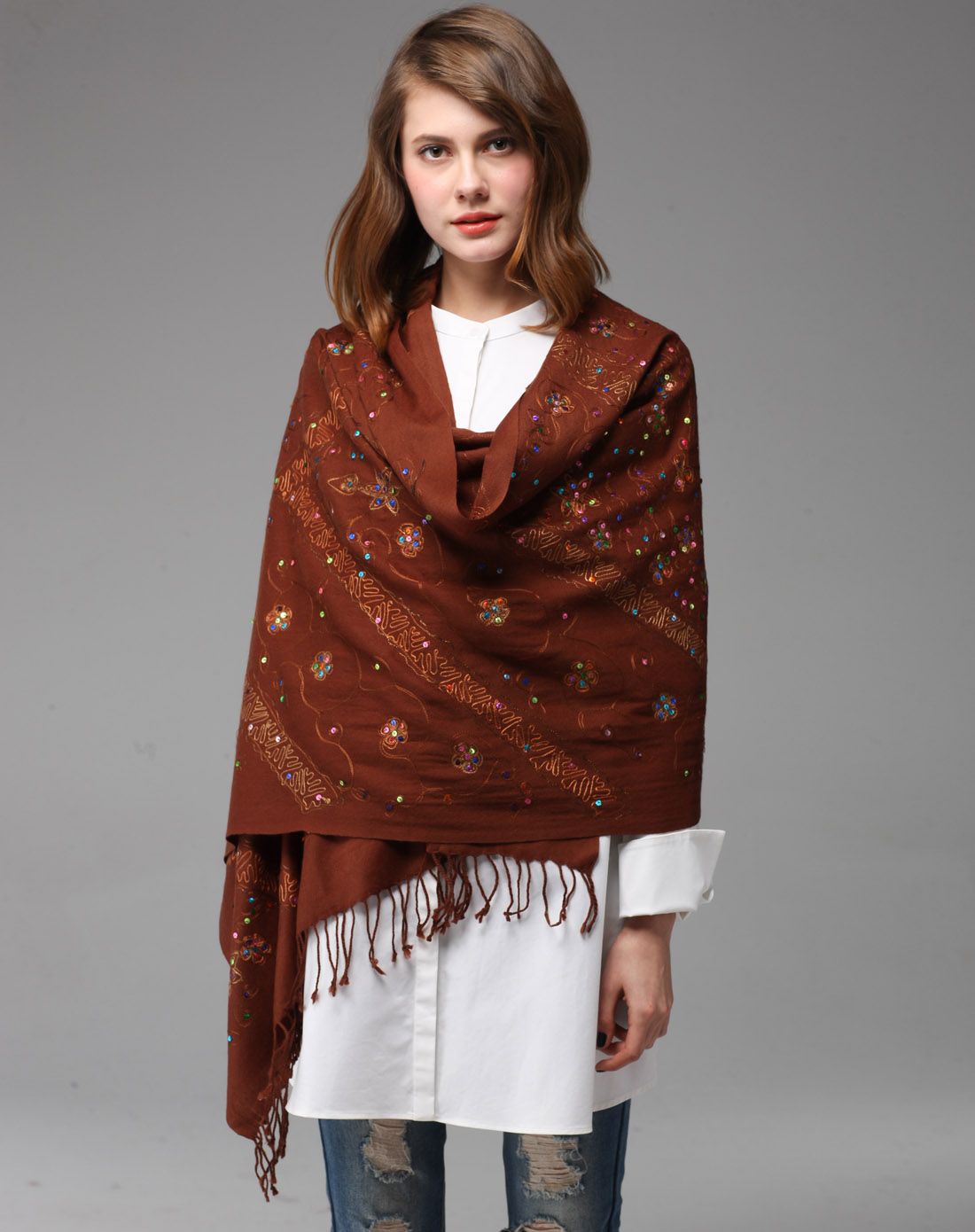 kk&sophia围巾专场印度异域风情羊毛手工绣花围巾kq15238-13_唯品会