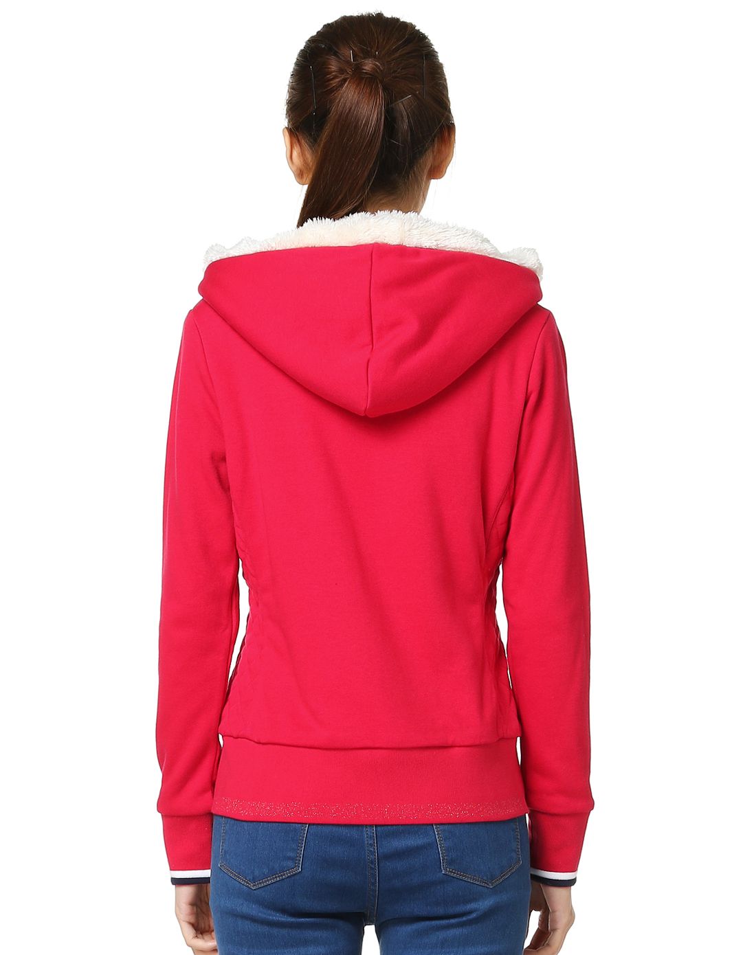 女款绛红色开衫连帽卫衣 活力运动