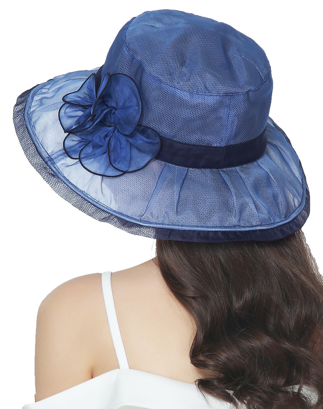 hondar 立体花饰双层真丝宽檐遮阳帽