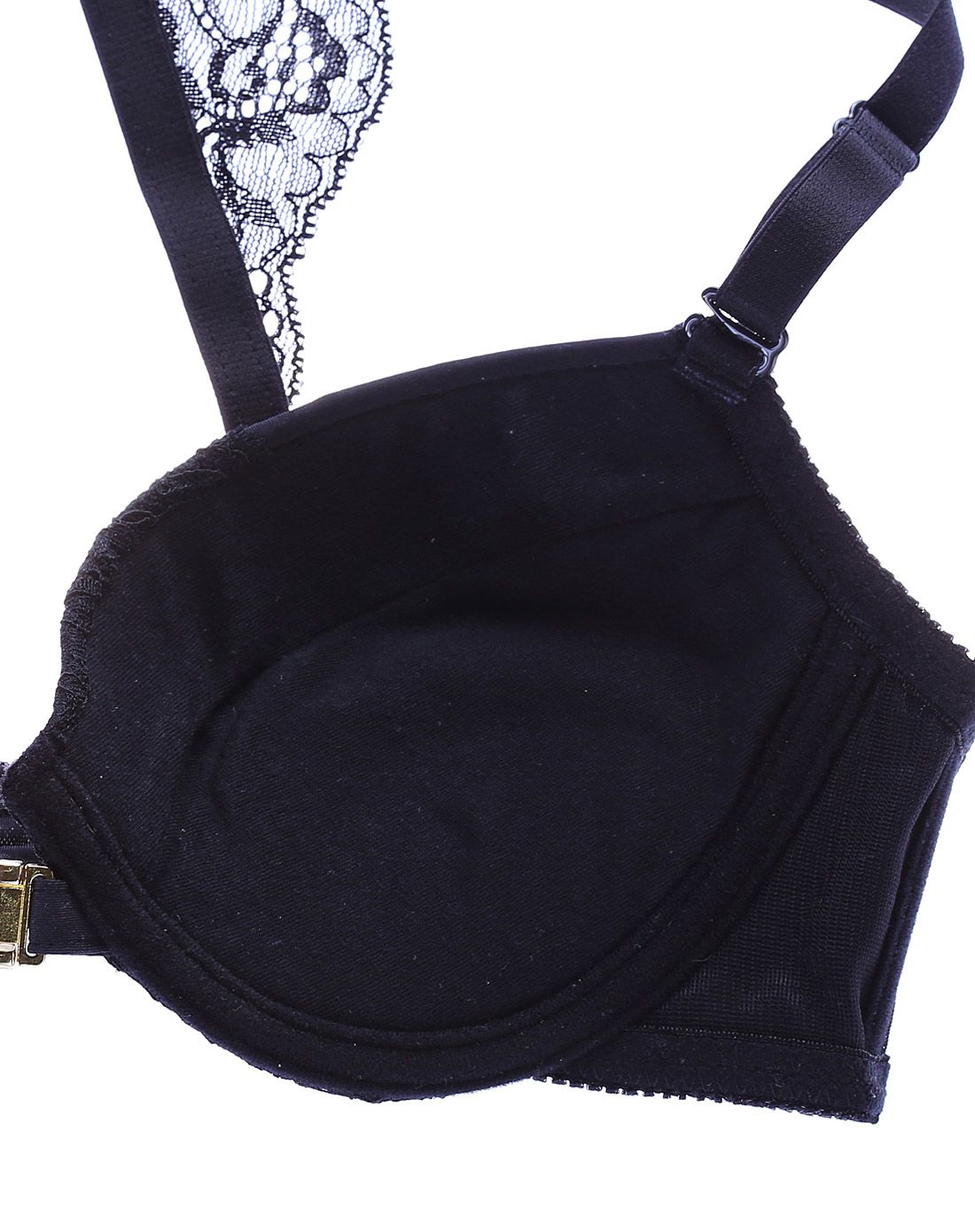 黑色蕾丝美背前扣光面3/4中厚杯文胸