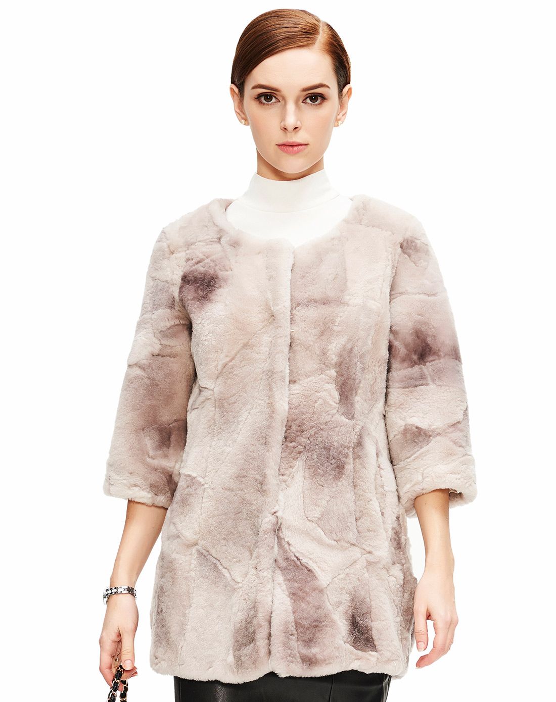 浅灰女士100%羊毛皮草