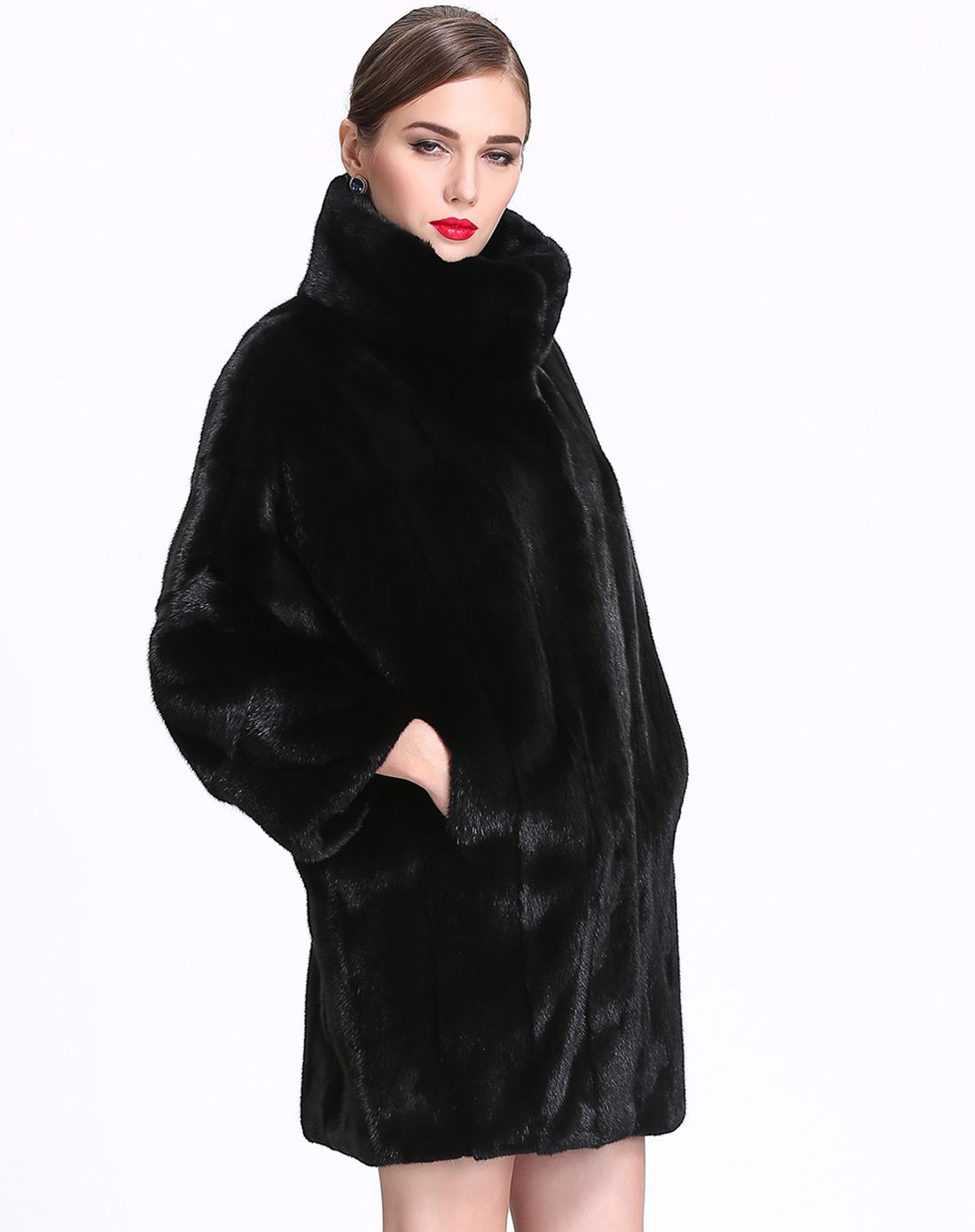 女款黑色进口整貂奢华裘皮大衣