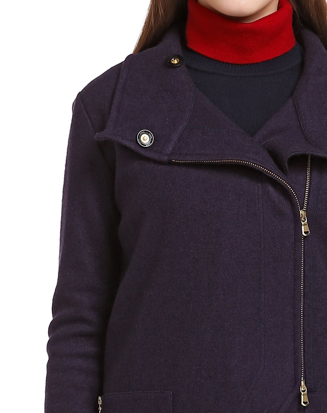 深紫蓝色斯文时尚长袖长款外套